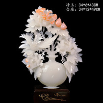 Natural jade flower blooming rich and noble ornaments large peony vase carving crafts home living room decoration