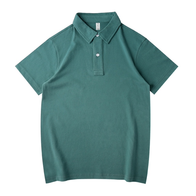 Pixi heavyweight 250g ເສື້ອໂປໂລແບບຍີ່ປຸ່ນ jade blue pure cotton lapel polo shirt short-sleeved T-shirt men's summer fashion brand solid color