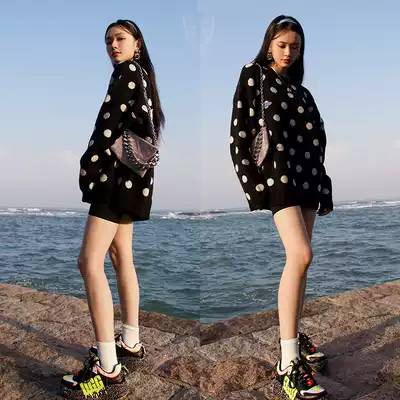 Autumn and Winter Star Lin Yun same clothes black sweater women loose wear pullover lazy wind long sweater skirt