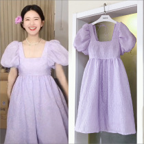 Direct sowing room Zhao Ruth with the same clothes purple Bubbles Sleeves Cashew Dress 2021 New Fluffy Skirt Woman Summer