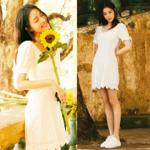 Bell Chuxi Tongfang Led Bubble Cuff collection waist display slim white Jane cotton linen dress 2021 new spring Summer style