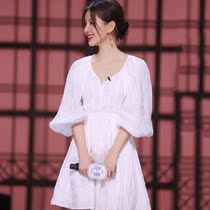Prince Wen Tongan V Pilot Bubble Sleeves Fairy Qi First Romance Fairy white Jane cotton linen dress 2021 New Summer