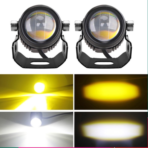 Car led spotlight lens medium net small steel cannon white and yellow two-color spotlight modified A-pillar motorcycle lens universal