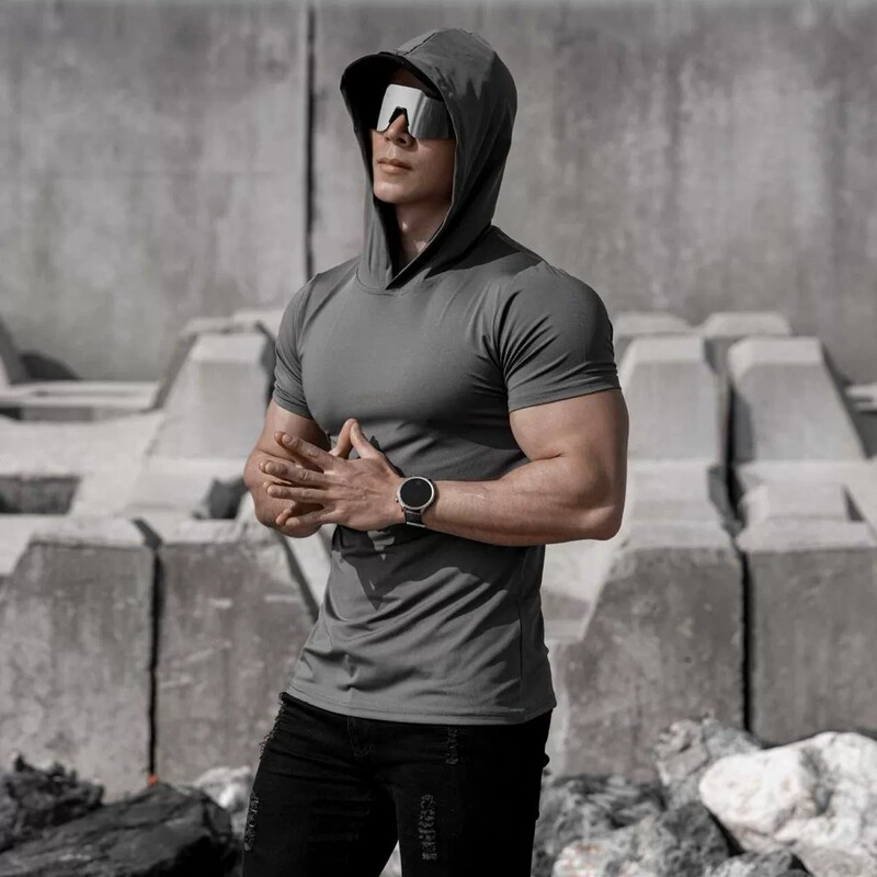 Men's Hooded Short-Sleeved T-Shirt, Ice Silk Half-Sleeved Hoodie, Men's Thin Running Sports Quick-Drying Hooded Sweatshirt Men's Hooded Short-Sleeved T-Shirt, Ice Silk Half-Sleeved Hoodie, Men's Thin Running Sports Quick-Drying Hooded Sweatshirt