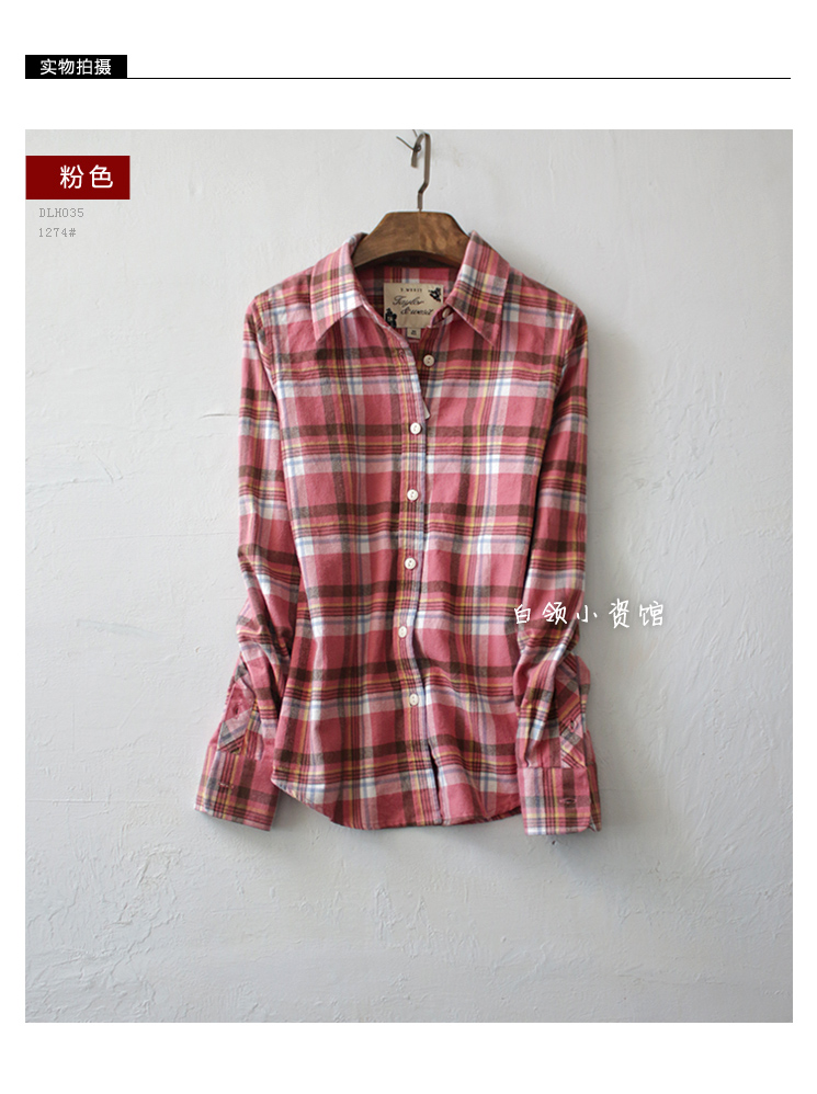 Mùa thu và mùa đông cỡ nhỏ áo cotton mềm mại bên trong dày lông cừu vải kẻ sọc áo sơ mi dài tay nữ sơ mi nữ họa tiết dài tay