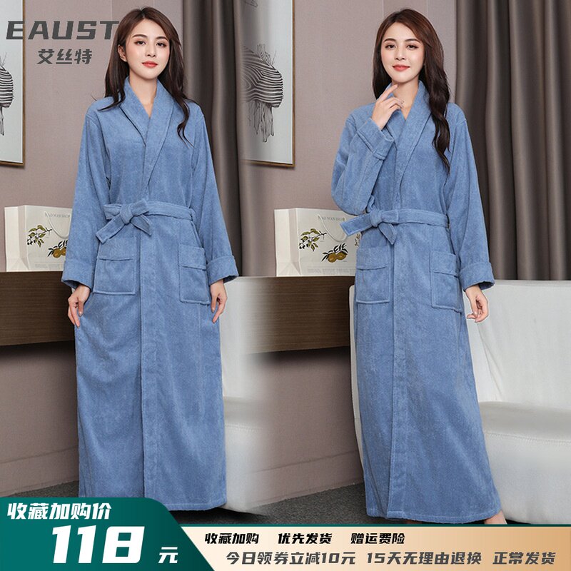 Pure Cotton Bathrobe Towel Material Lengthened Thickening Lovers Sleeping Robe Hotel Beauty Salon Men and women Absorbent Speed Dry Bathrobe 4 Seasons