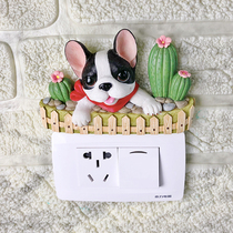 Switch stickers wall stickers French cow Corgi fence Living room bedroom Teddy lamp wall decoration modern simple socket stickers