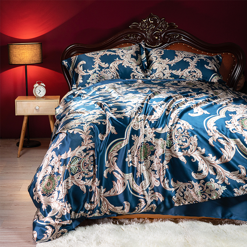 Silk Four-piece Set 100% Mulberry Silk Double Sided Silk Printed Silk Bedding Set Sheet Quilt Cover