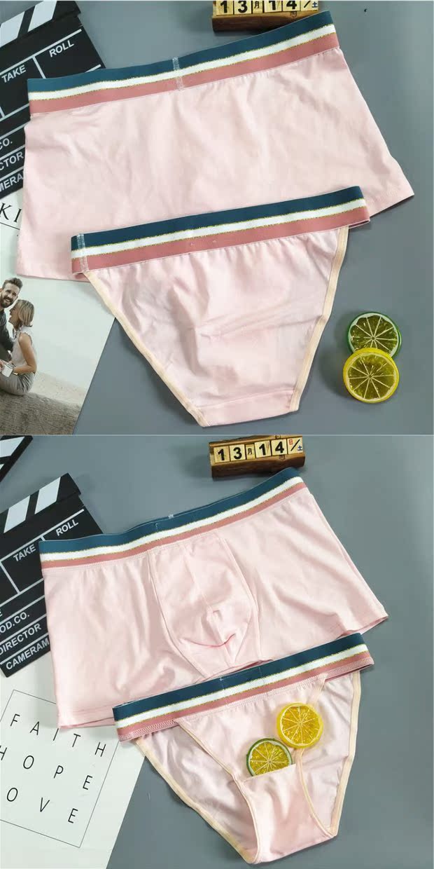 Eo rộng 2 gói Cặp đôi đồ lót cotton gợi cảm quyến rũ nam boxer nữ tam giác rắn màu đồ lót gợi cảm quần lót đôi