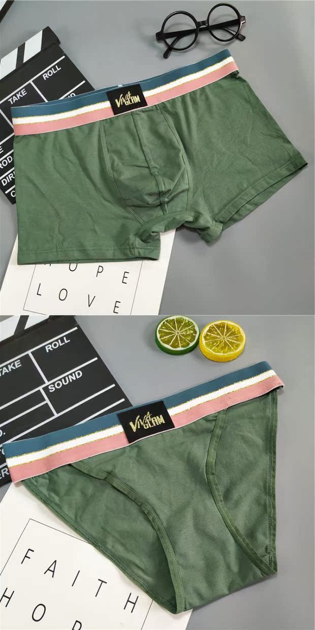 Eo rộng 2 gói Cặp đôi đồ lót cotton gợi cảm quyến rũ nam boxer nữ tam giác rắn màu đồ lót gợi cảm quần lót đôi