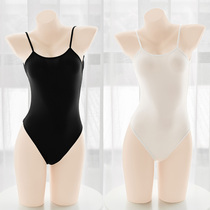 Sexy minimalist pure color one-piece clothes large open back high fork underwear micro-transparent black and white tight-strap emotional pyjamas