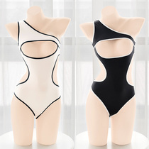 Sexy open-breasted one-piece clothing inclined shoulder harness Exposed Underwear Side Waist Hollowed-out and Chest Eroy Pyjamas
