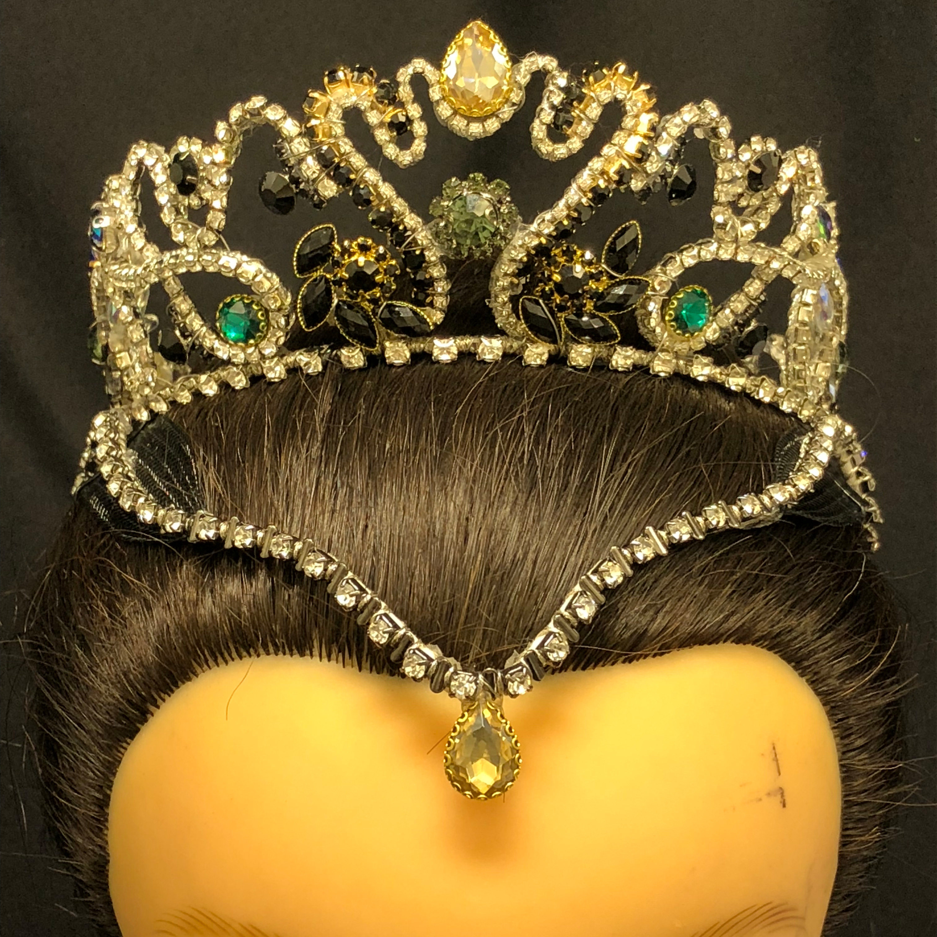 Sky Goose Lake Sky Three Heads Decorated with Artisanal Crown Professional Black Swan Ballet Competition Performance Racing Headwear Custom