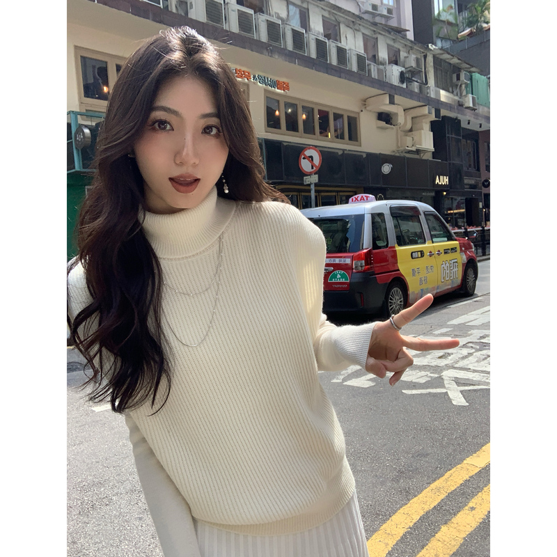 Mulvan Stacked Style High Neck Sleeveless Wool Knit Sweater Women's Vest Layered Sweater Vest Top