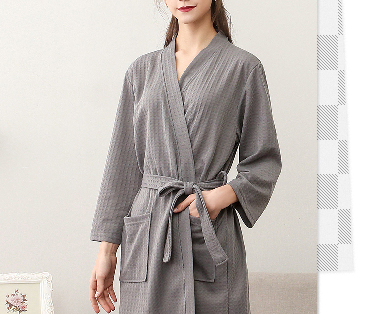 Mùa hè phần mỏng waffle áo choàng tắm nữ mùa hè thấm khô nhanh áo choàng tắm XL robes couple đồ ngủ nữ nam mùa hè áo choàng lụa dài tay cho nam