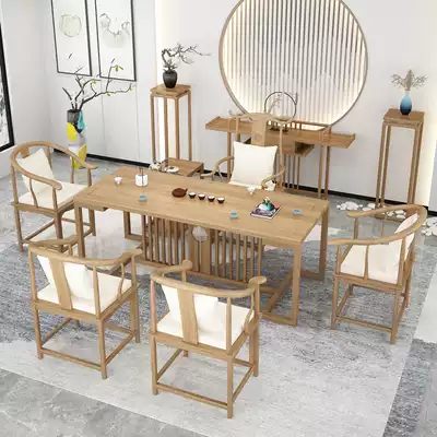 New Chinese office kung fu tea table solid wood tea table modern simple Zen log home tea table and chair combination