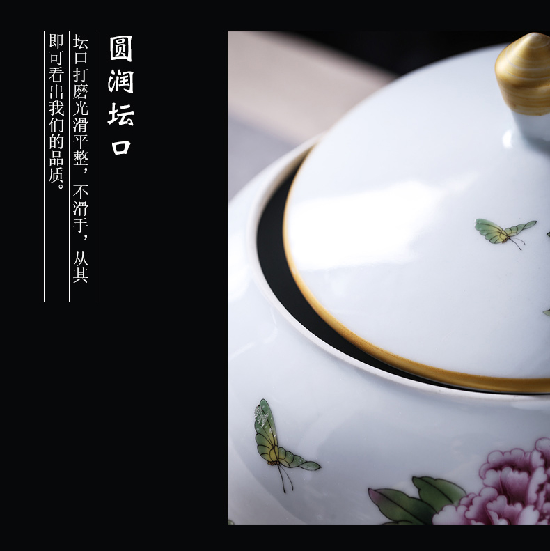 Jingdezhen ceramic barrel with cover home 20 jins 30 pack storage tank tea cake cylinder cylinder tank sealing ricer box