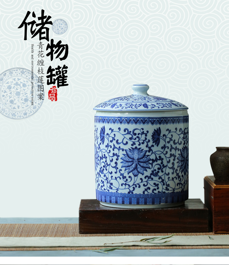 Barrel ricer box home furnishing articles large blue and white porcelain is jingdezhen ceramics caddy fixings' s seven cake store POTS