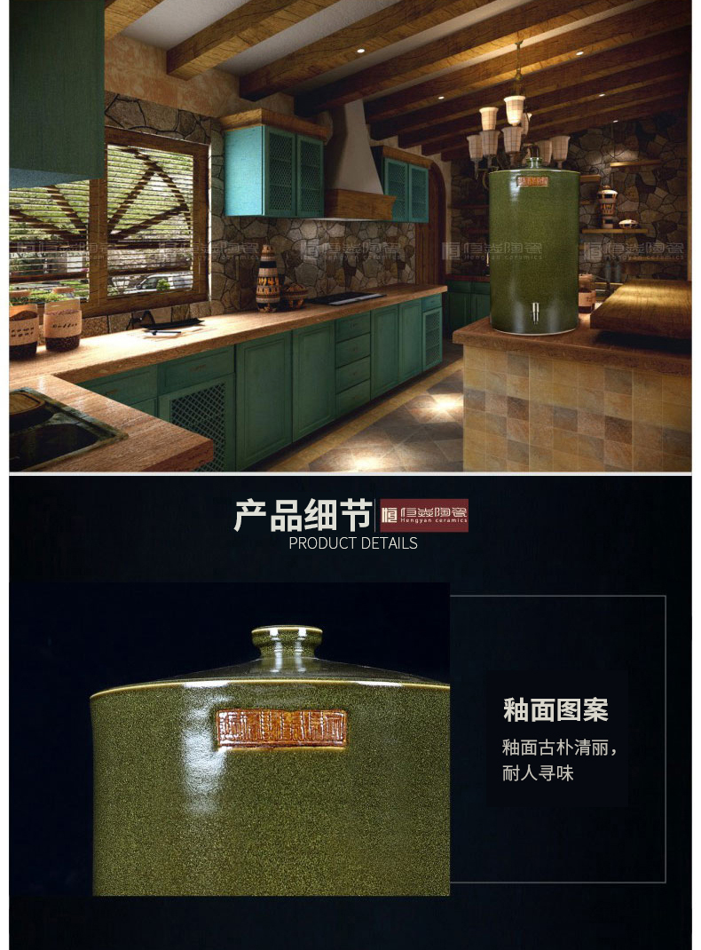 Ceramic jars cylinder tank it 50 kg 100 jins of the big bucket of jingdezhen tea at the end of the cylinder with the tap