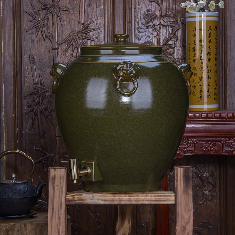 Jingdezhen ceramic jar 20/50/100 jins cylinder tank altar wine mercifully wine barrel with the tap