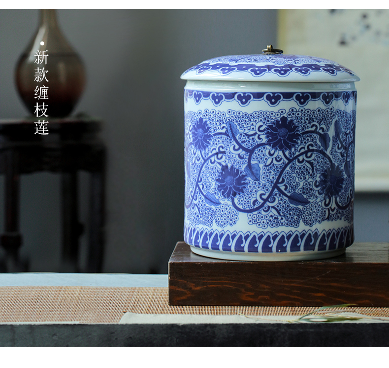 Barrel ricer box home furnishing articles large blue and white porcelain is jingdezhen ceramics caddy fixings' s seven cake store POTS