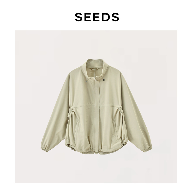 【Elegance】Seeds Early Autumn “Weatherproof” Fashionable Silhouette Lightweight Stand Collar Drawstring Jacket Windbreaker Coat 【Elegance】Seeds Early Autumn “Weatherproof” Fashionable Silhouette Lightweight Stand Collar Drawstring Jacket Windbreaker Coat