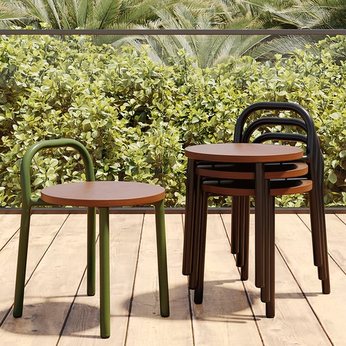 Nordic Iron Art Маленький круглый стул современный легкий роскошный складывание открытого двора балконы сад сад твердый дерево повседневная скамейка