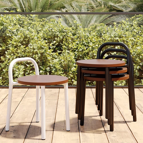 Nordic Iron Art Маленький круглый стул современный легкий роскошный складывание открытого двора балконы сад сад твердый дерево повседневная скамейка