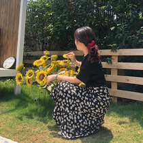 Meet home fat sister foreign style thin meat cover suit Large size womens summer dress small daisy skirt two-piece set