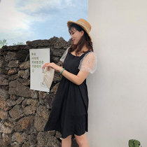 Meet home plus size womens fat sister French square collar dress 2021 summer belly cover thin mesh fairy skirt