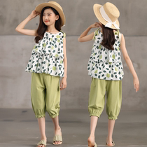 Girls Short Kit Kit Han Ocean Gas Boy Sleeveless Flower Sports Two Pieces of Small Girls Hanging Summer Clothes