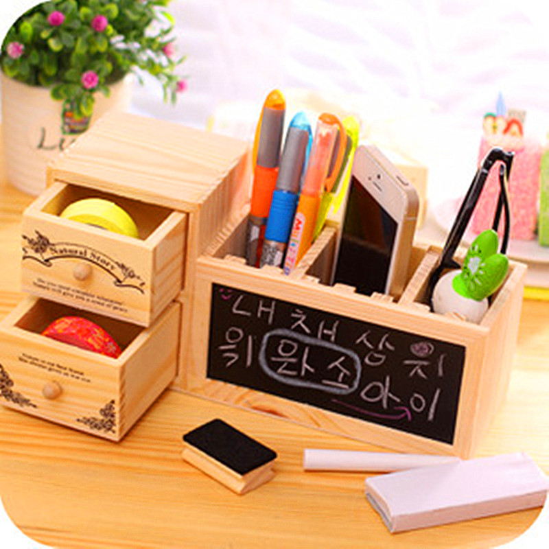 Wooden utility slot pen brush creative multifunction with message blackboard fitting wooden children's toy desktop