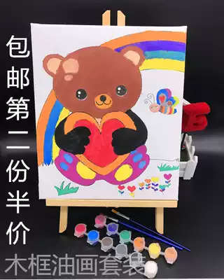 Children's graffiti painting wooden frame digital oil painting Student diy coloring painting Cartoon fantasy animation post painting gift pigment