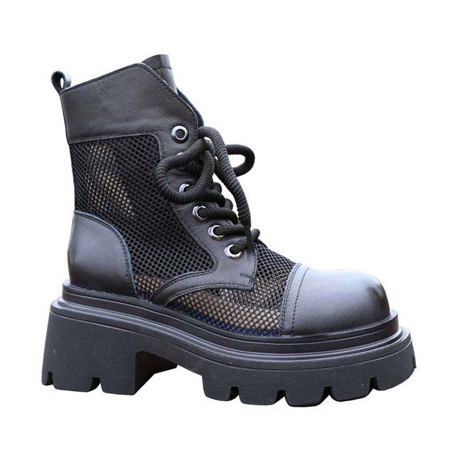 ສະເຫຼີມສະຫຼອງອິນເຕີເນັດ hollow breathable Martin boots 2024 ເກີບແມ່ຍິງ summer ໃຫມ່ retro Roman ເກີບສູງເທິງເກີບເກີບສູງ heeled ເກີບສັ້ນ