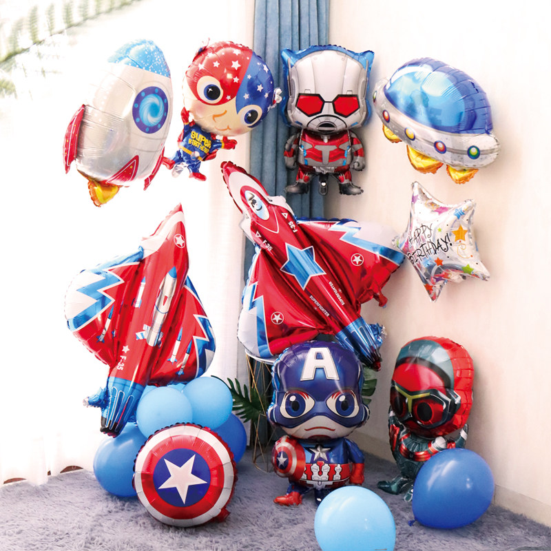 Birthday Birthday Balloons Party Decorations Superman Captain Plane Avengers Cartoon Swing Boy Scene Arrangement
