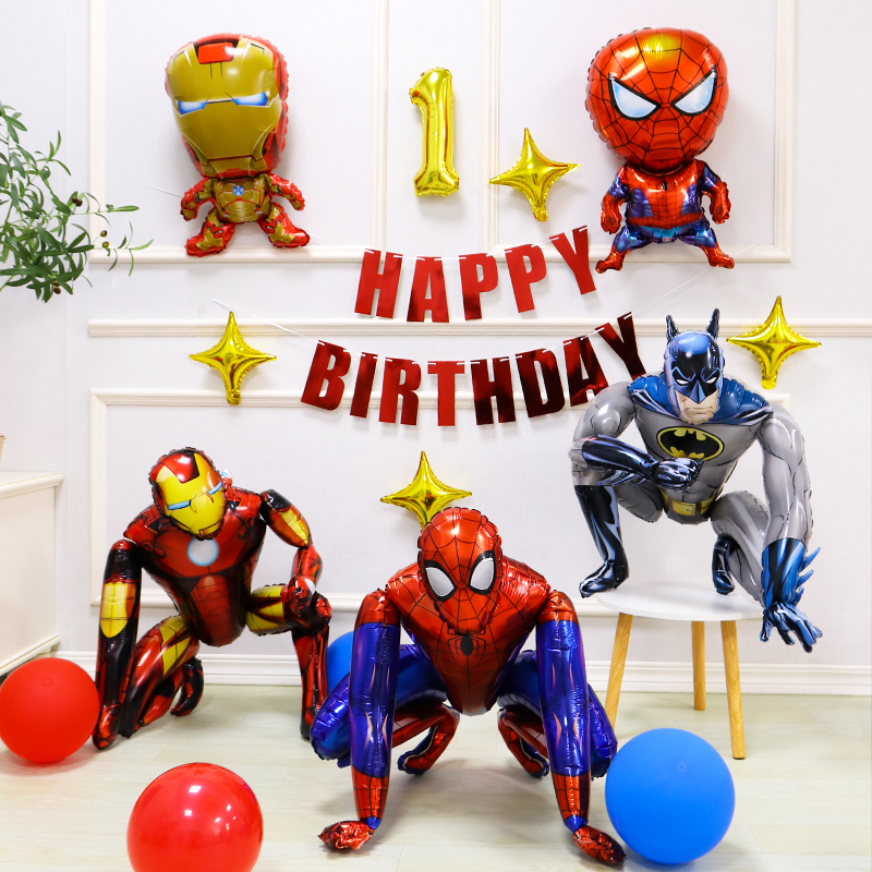 Iron Man Balloon Decoration for Children's First Birthday Party, Boy's Spider-Man Backdrop Scene Setup Iron Man Balloon Decoration for Children's First Birthday Party, Boy's Spider-Man Backdrop Scene Setup