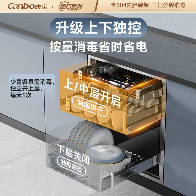 Kangbao Disinfection Cabinet for Home Use 2025 New Model Embedded Rock 304 Stainless Steel Kitchen Dish and Cutlery Drying Cabinet