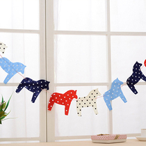 Non-woven colored pony hanging flag Non-woven pennant polka dot pony decorative bunting