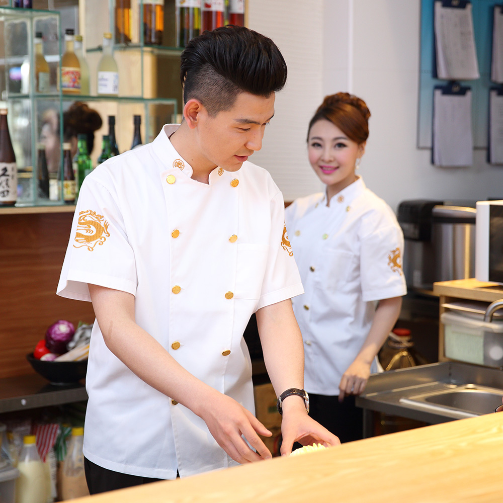 Chef's suit Male short sleeves Thin Summer Hotel Catering China Wind Kitchen Long Sleeve Embroidered Chefs Conserved Autumn Winter