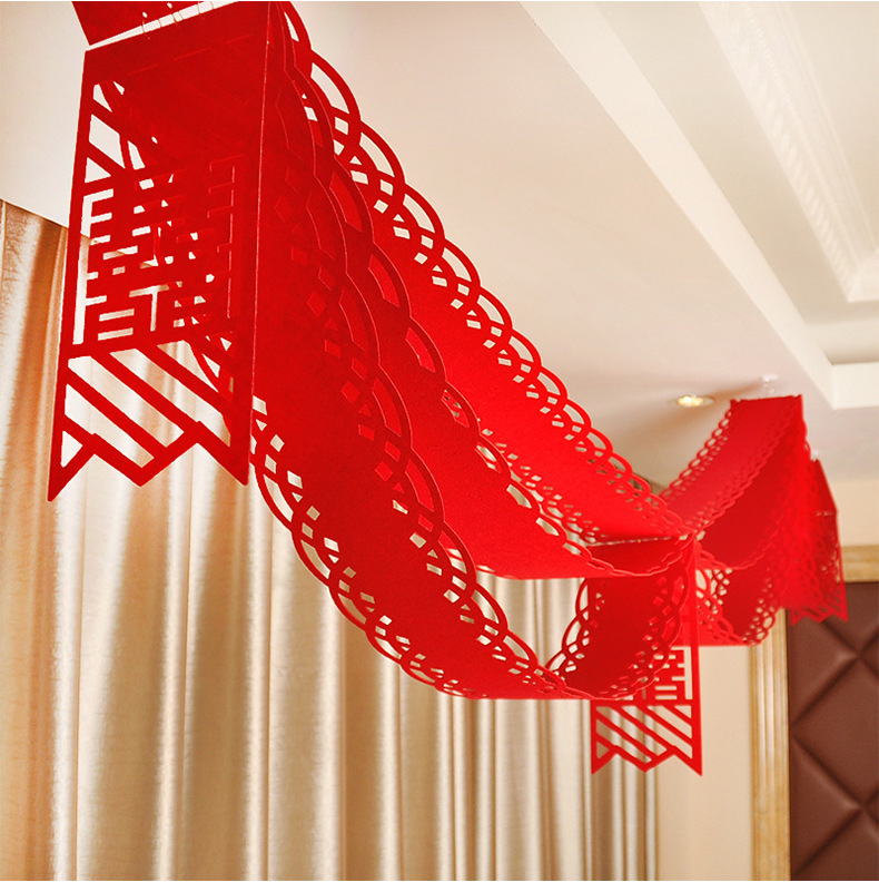 Wedding flag new room arrangement decorated wedding site arranged flag red wave pull flagwood cloth flagship cloth pull flower