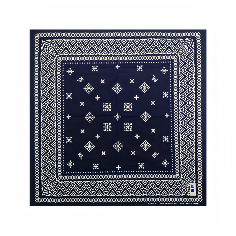 Authentic Japanese Handmade Indigo-Dyed Large Size Rrl Soft Pure Cotton American-Style Raffia Square Scarf Neckerchief Decoration