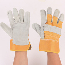 Cowhide two-layer welding gloves yellow cloth cowhide short full-length welding labor protection gloves work site welding gloves