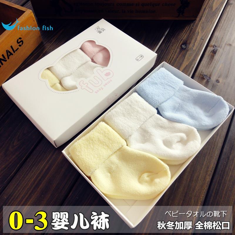 Newborn Baby Socks, Autumn and Winter Pure Cotton Thickened Socks, Cute Spring and Autumn Mid-Calf Socks for Newborns, 1 Year Old, 0-3 Months