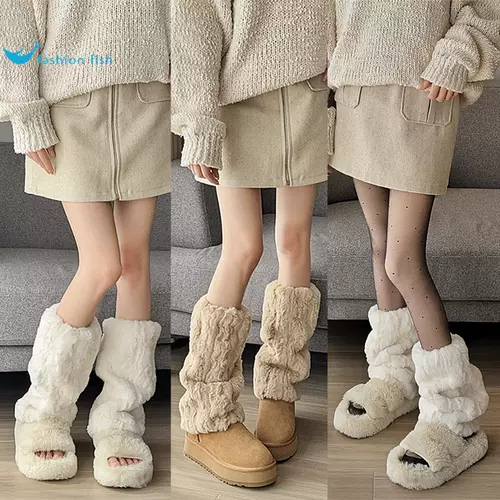 Бархатные удерживающие тепло гетры, демисезонные белые носки, утепленные высокие сапоги