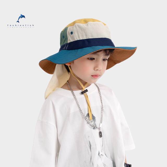 Children's fisherman hat spring and summer quick-drying basin hat neck protection sun hat baby hat boys and girls sun protection sun hat