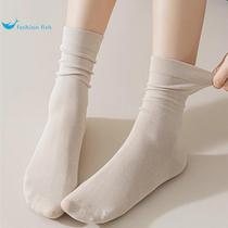 Solid color boneless pure cotton mid-calf socks for women spring and summer thin versatile Japanese white long stockings stockings internet celebrity ins trend