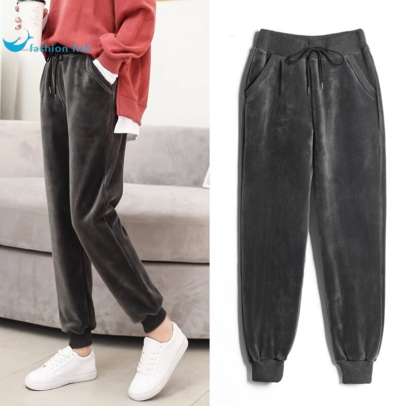 Velvet Sweatpants for Women, Autumn and Winter, Fleece-Lined, Thick, Outerwear Cotton Pants, Loose Fit, Slimming Casual Pants, Jogger Sweatpants