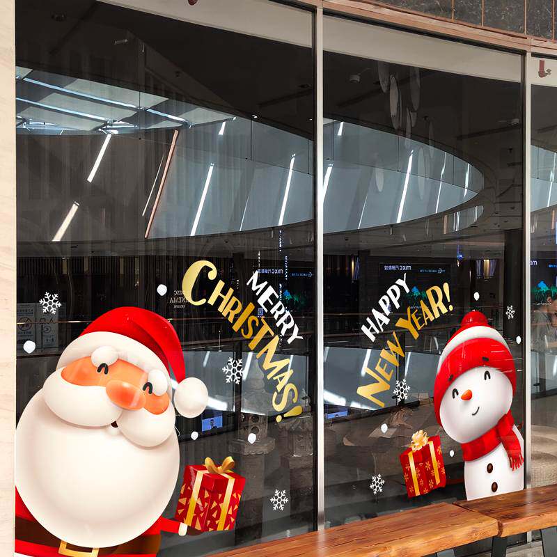 クリスマス装飾用ウィンドウステッカー、クリスマス雪だるまツリーステッカー、ショッピングモールや店舗の雰囲気作り装飾、店舗の窓やドア用ステッカー