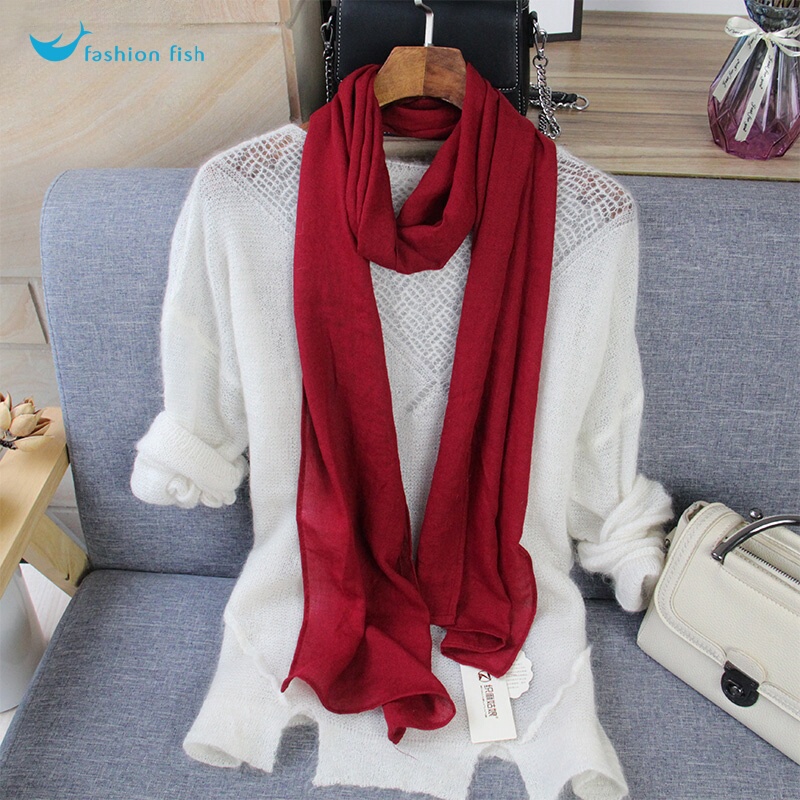 Burgundy Thin Long Cotton and Linen Scarf for Women, Suitable for Spring, Autumn, and Winter, Thin Neck Warmer, Korean Style Versatile Solid Color Scarf