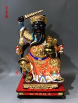 Wood carving statue custom five-way God of wealth East West South North Middle five-way God of Wealth Camphor wood lacquer line carving 30 cm